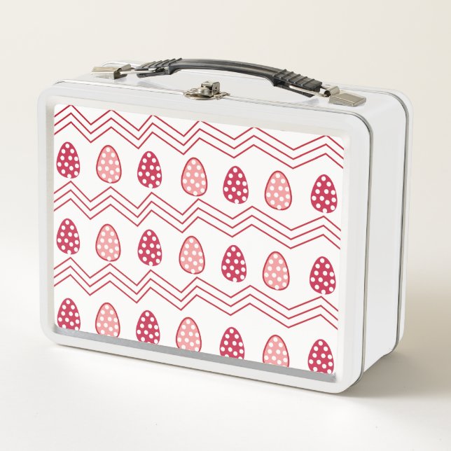 Red Pink Easter Eggs Easter Pattern        Metal Lunch Box (Front)