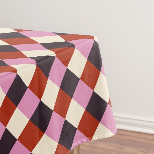 Red Pink Eggplant Ivory Retro Plaid Tablecloth (In Situ)