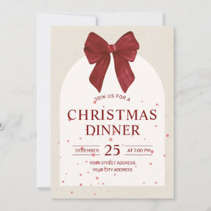 Red & Pink elegant Christmas dinner party Holiday Card