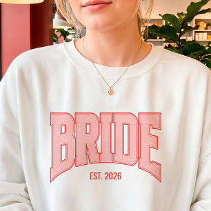 Red + Pink Faux Glitter BRIDE Varsity Letter Sweatshirt
