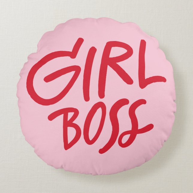 Red & Pink Feminine Girl Boss Bold Typography  Round Cushion (Front)