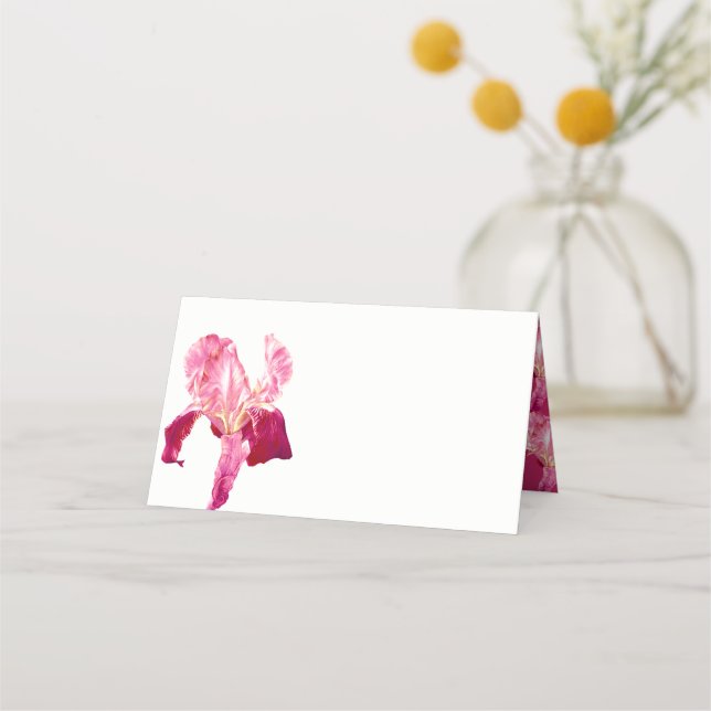 Red pink flag iris watercolor guest place cards (Front)