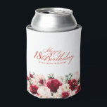 Red Pink Floral 18th Birthday Personalised Can Cooler<br><div class="desc">Pretty red roses and blush pink peonies decorate this 18th birthday party can cooler. Elegant calligraphy spells out Happy 18th birthday. The birthday celebrant's name is below. This item is part of the Red Rose and Pink Peony collection. It contains professionally designed invitation and welcome sign templates, as well as...</div>