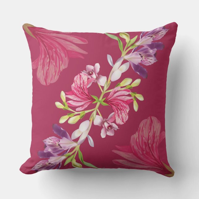 Red Pink Floral Decorative Pillow (Front)