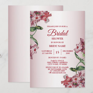 Red Pink Floral Green Leaves Modern Bridal Shower Invitation