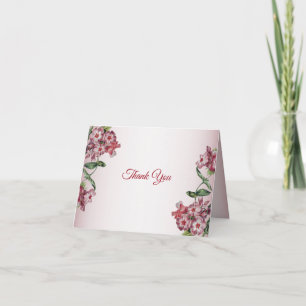 Red Pink Floral Green Leaves Modern Wedding Party Thank You Card