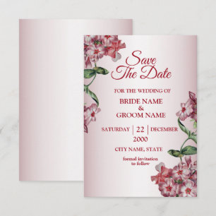 Red Pink Floral Green Leaves Modern Wedding Save The Date