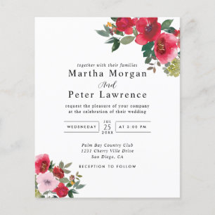 Red & pink floral Greenery Wedding Invitation