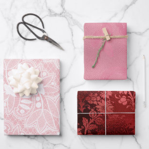Red Pink Floral Lace Wrapping Paper Sheet