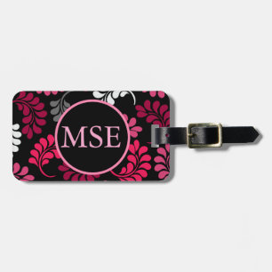 Red Pink Floral Monogram Luggage Tag