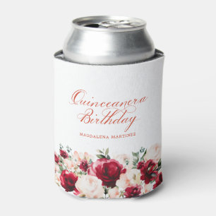 Red Pink Floral Quinceanera Birthday Personalised Can Cooler