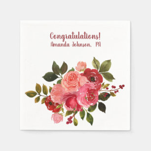Red Pink Floral Rose Graduation Napkin