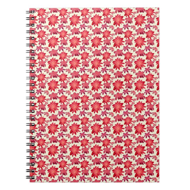 Red Pink Floral Seamless Pattern Dark Aesthetic  Notebook (Front)