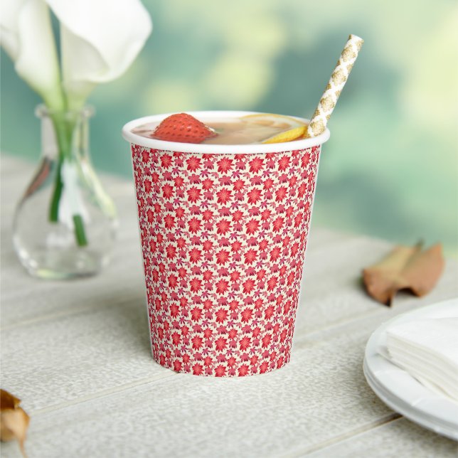 Red Pink Floral Seamless Pattern Dark Aesthetic  Paper Cups (Insitu)