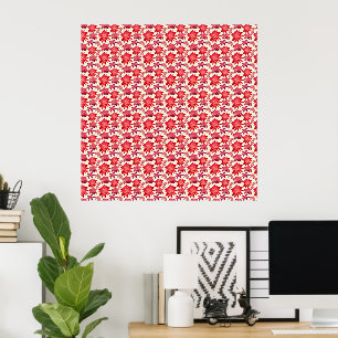 Red Pink Floral Seamless Pattern Dark Aesthetic Poster