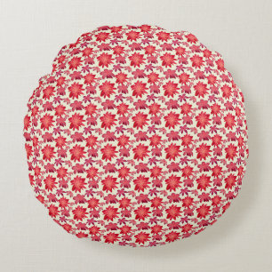 Red Pink Floral Seamless Pattern Dark Aesthetic  Round Cushion