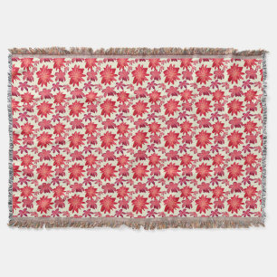 Red Pink Floral Seamless Pattern Dark Aesthetic Throw Blanket