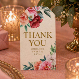 Red Pink Floral Sweet 16 Gift Tags