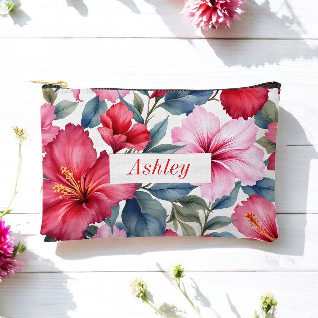 Red Pink Floral Watercolor Elegant Accessory Pouch (Creator Uploaded)
