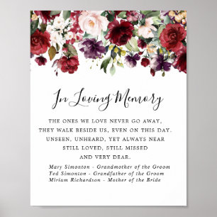 Red Pink Floral Wedding Memorial Sign