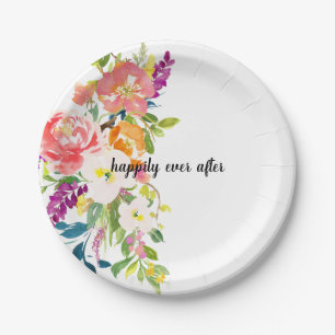 Red Pink Floral Wedding Paper Plate