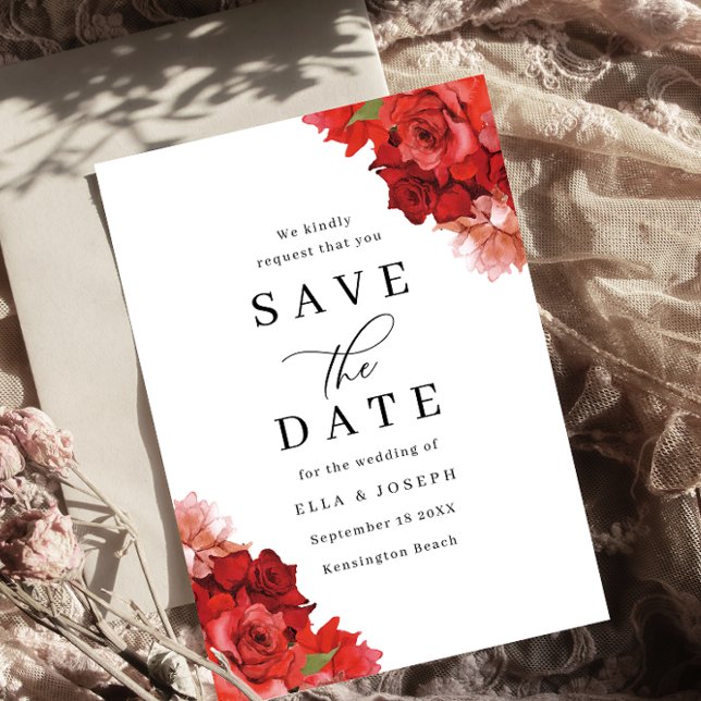 Red & Pink Floral Wedding Save The Date (Creator Uploaded)