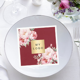 Red pink florals business logo napkin