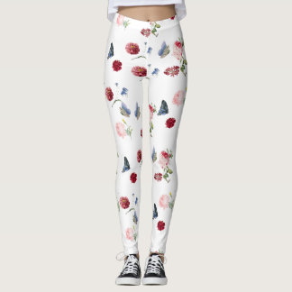 Red & pink Flower blue butterfly Floral pattern Leggings