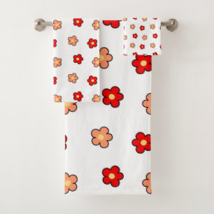 Red Pink Flower Boho Chic Bath Towel Set