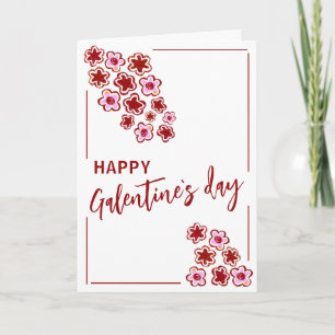 Red Pink Flowers Galentine`s Day Friends  Holiday Card