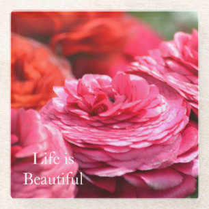 Red Pink Flowers (photo by me) Glass Coaster