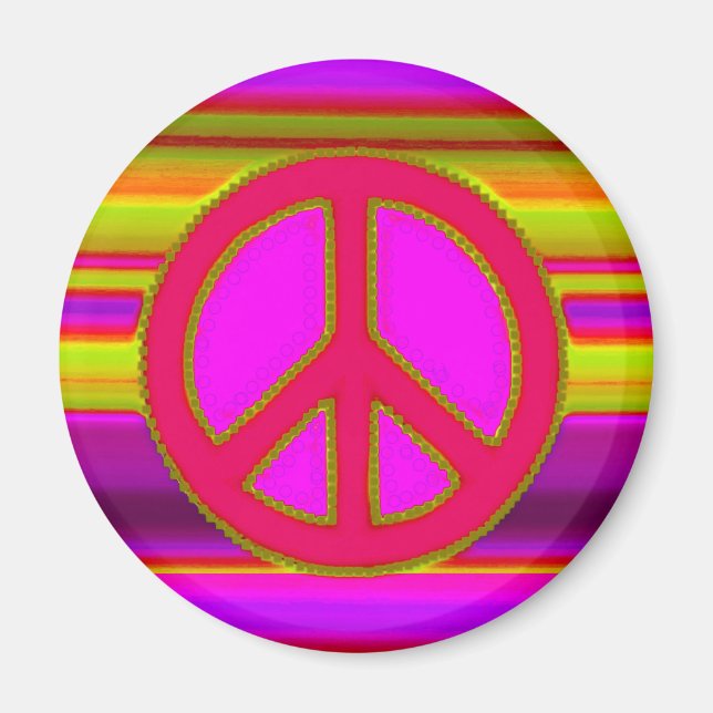 Red Pink Fractal & Peace Sign Magnet (Front)