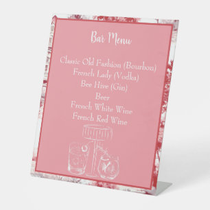 Red Pink French Toile Bar Menu Sign