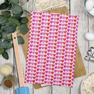 Red Pink Fuchsia Hearts Tea Towel
