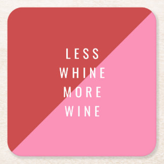 Red & Pink Funny Coaster "Less Whine More Wine"