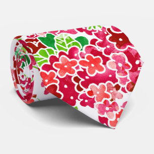 Red Pink Geranium Floral Pattern Tie