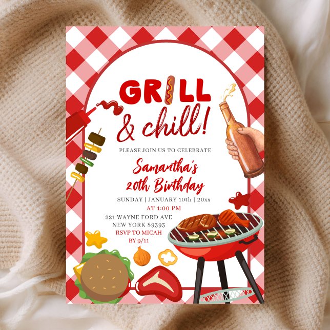Red Pink Gingham Birthday BBQ invitation (Creator Uploaded)