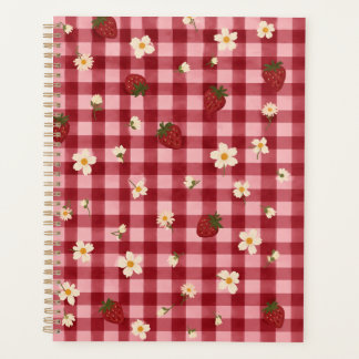 Red Pink Gingham Strawberry and Daisy Cottagecore Planner