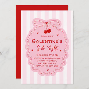 Red Pink Girly Coquette Bow Galentines Girls Night Invitation