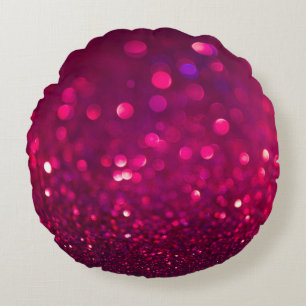 Red Pink Glitter: Abstract Bokeh Round Cushion