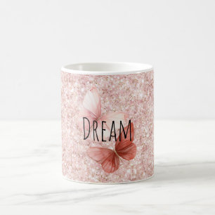 Red Pink Glitter Butterflies Coffee Mug