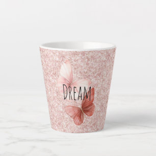 Red Pink Glitter Butterflies Latte Mug