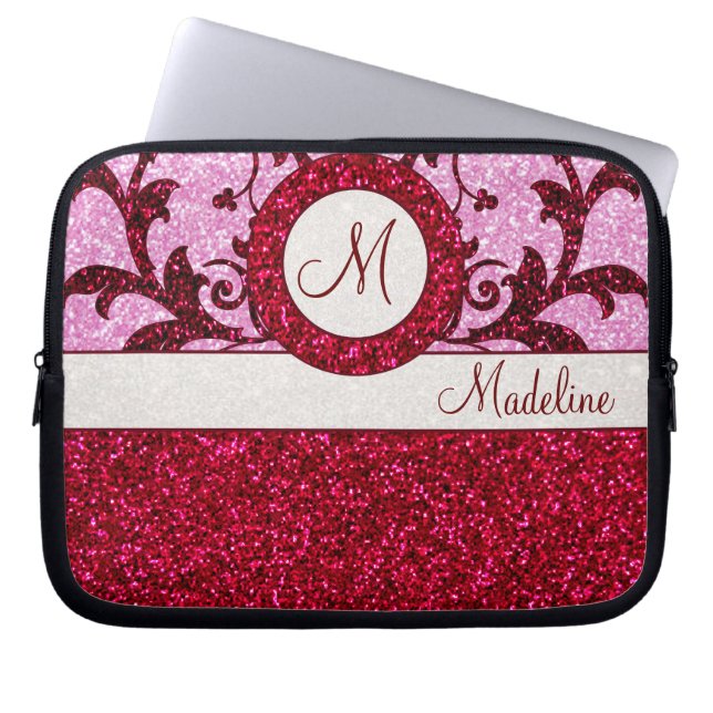 Red pink glitter custom monogram sleeve (Front)