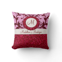 Red pink glitter customisable monogram pillow