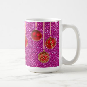 Red Pink Glitter Merry Christmas Baubles Mug