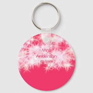 Red pink glitter sparkle Back to school teacher ap Key Ring