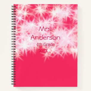 Red pink glitter sparkle Back to school teacher ap Notebook