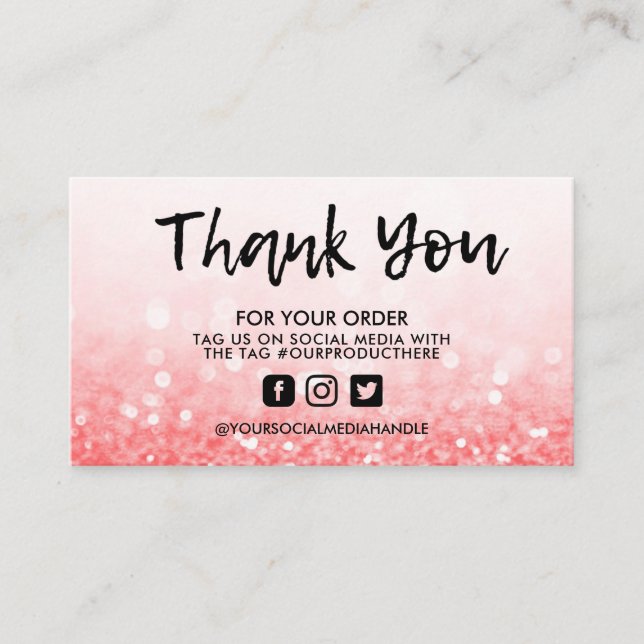 Red Pink Glitter Trendy Salon Thank You Business Card (Front)