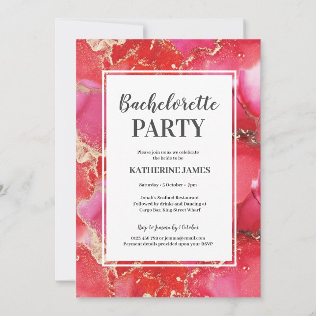 Red Pink Gold Bachelorette Party Invitation (Front)