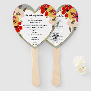 Red Pink Gold Boho Floral Wedding Program Fan